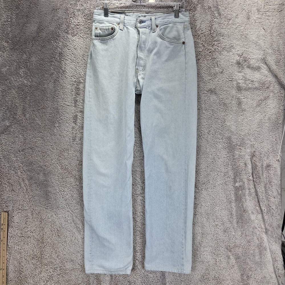 Vintage Levis 501 Jeans Mens Blue Light Wash Made In USA Button Fly Fits 28x30